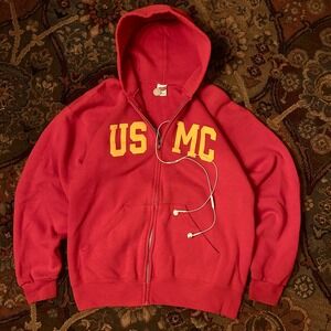 Vintage Soffe USMC Hoodie Mens XL Red Full Zip US Marine Corps Sweatshirt